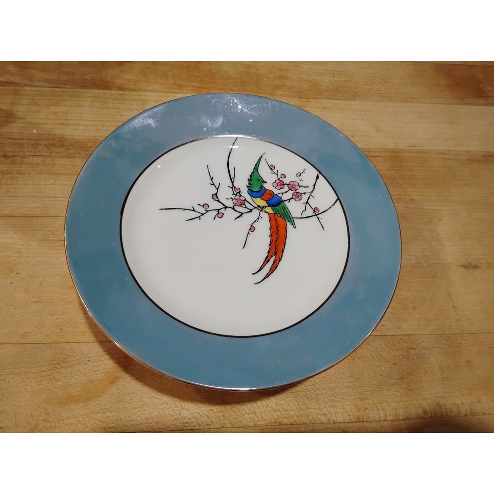 5  vintage Noritake lustreware salad or dessert plates 6.5" Hand Painted Parrot